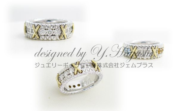 ご家族の誕生石とイニシャルを刻んだダイヤモンドリング【オーダー