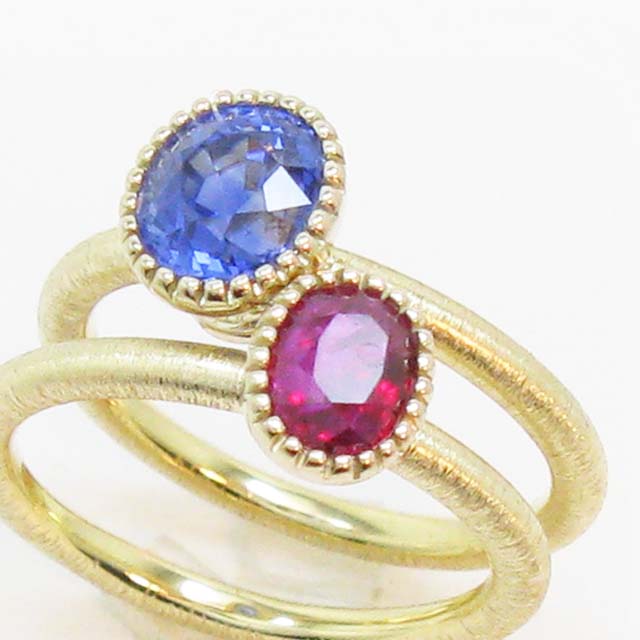 ルビー＆サファイアのシンプルなセットリング【オーダーメイドCR086